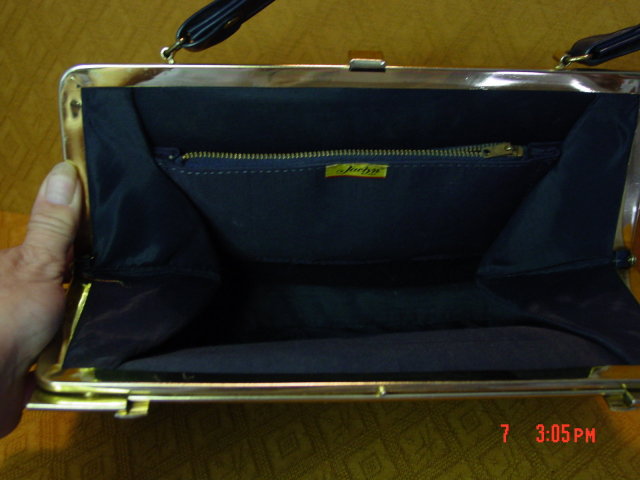 Vintage Navy Blue Vinyl Handbag Purse
