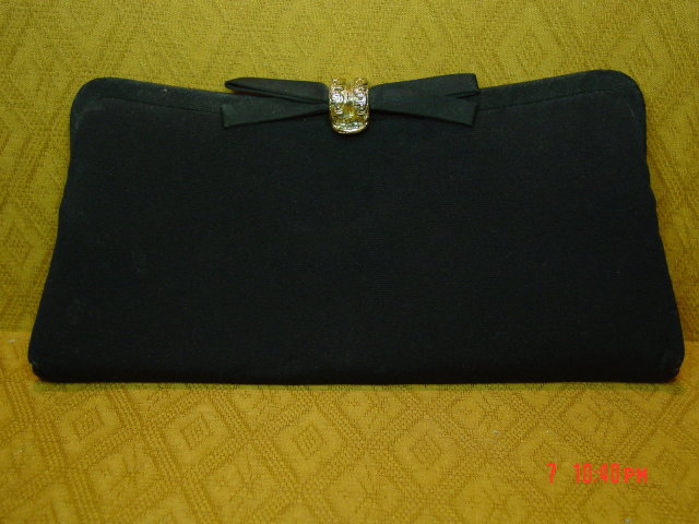 Vintage Black Rayon Evening Bag Clutch