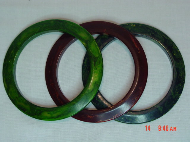 Set of 3 Vintage Green & Brown Marble Bakelite Bangle Bracelets