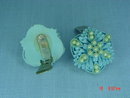 Vintage Baby Blue Carved Celluloid Clip Earrings