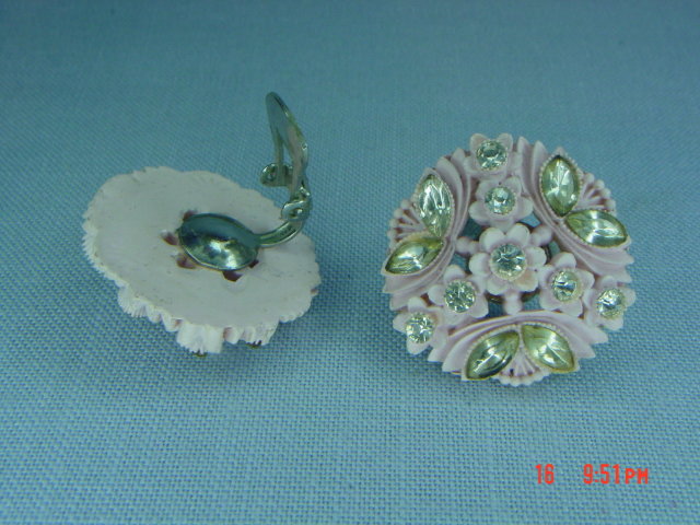 Vintage Pink Carved Celluloid Clip Earrings