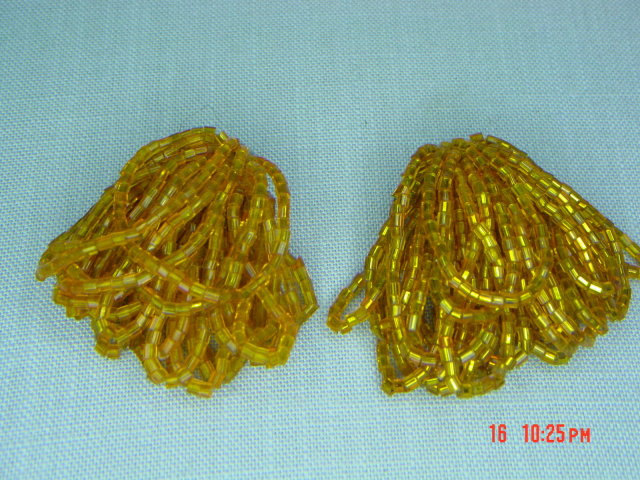Orange Tubular Glass Seed Bead Clip Earrings