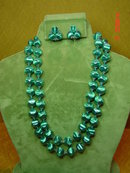 Vintage Japan Green Bead Two Strand Necklace & Clip Earrings