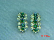 Kramer Green & Clear Rhinestone Clip Earrings