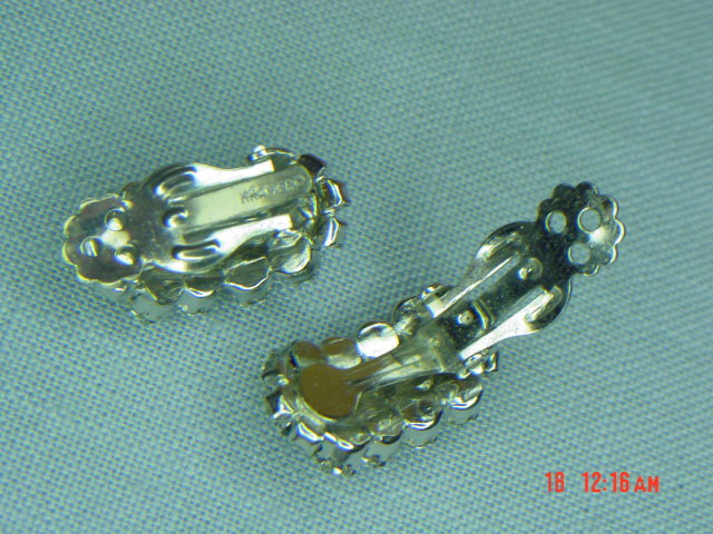 Kramer Green & Clear Rhinestone Clip Earrings