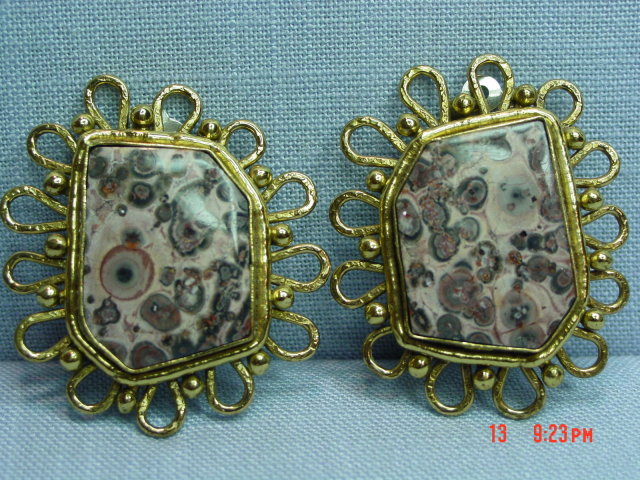 Vintage Spotted Pop Jasper Clip Earrings by IXEL