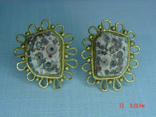 Vintage Spotted Pop Jasper Clip Earrings by IXEL