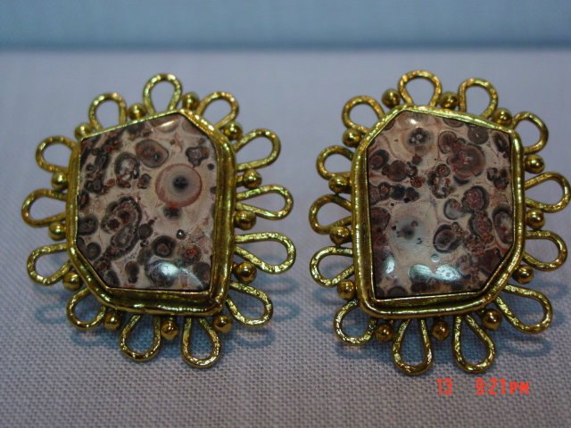 Vintage Spotted Pop Jasper Clip Earrings by IXEL