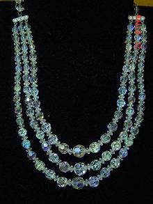 Vintage 3-Strand AB Crystal Bead Necklace