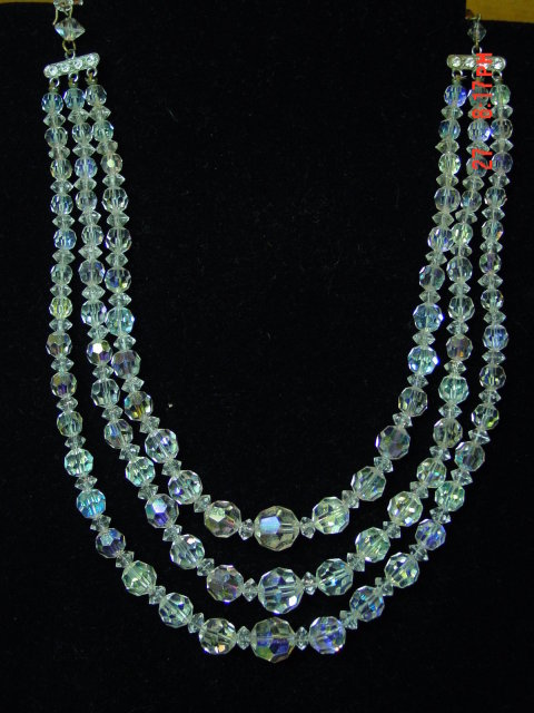 Vintage 3-Strand AB Crystal Bead Necklace