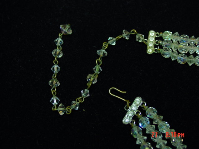 Vintage 3-Strand AB Crystal Bead Necklace