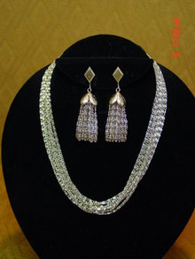 Sarah Coventry 8 Strand Chain Necklace & Clip Earrings
