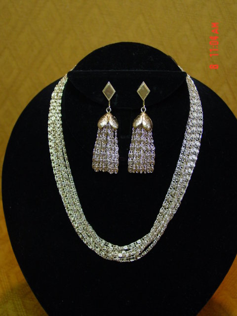 Sarah Coventry 8 Strand Chain Necklace & Clip Earrings