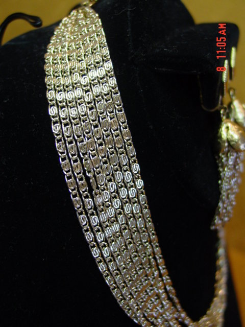 Sarah Coventry 8 Strand Chain Necklace & Clip Earrings