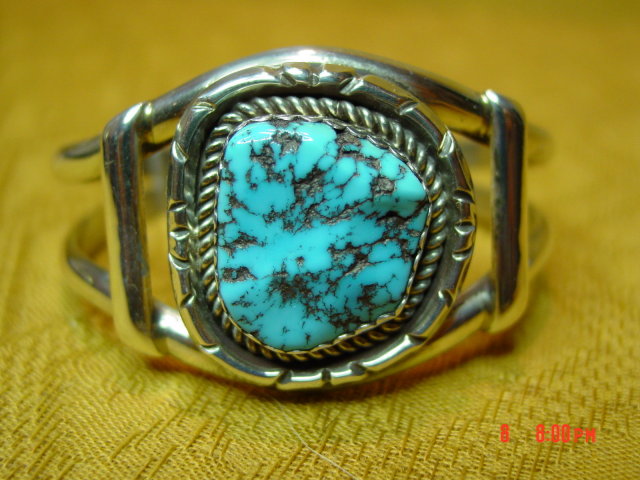 Signed Sterling Silver & Turquoise Cuff Bracelet