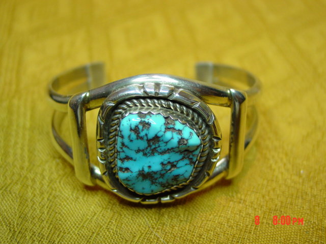 Signed Sterling Silver & Turquoise Cuff Bracelet