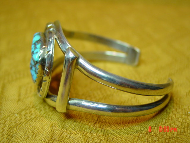 Signed Sterling Silver & Turquoise Cuff Bracelet