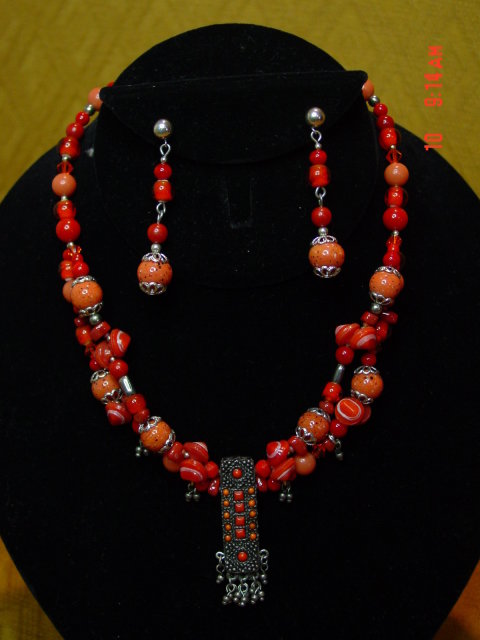Czech Glass Necklace & Pierced Earrings by Cynthia Jean