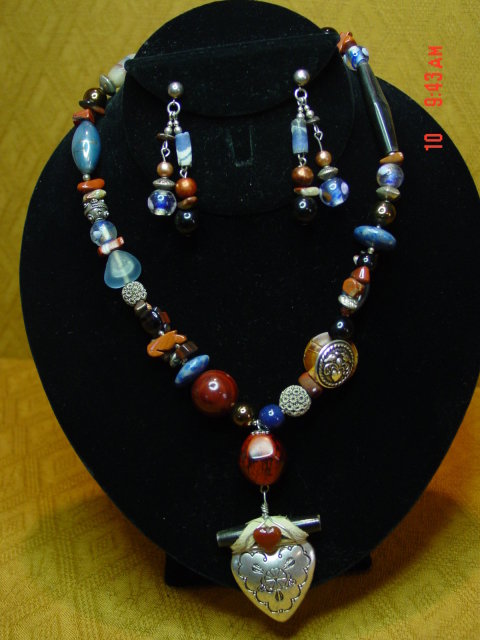 Blue Lapis Sterling Silver Necklace & Pierced Earrings by Cynthia Jean