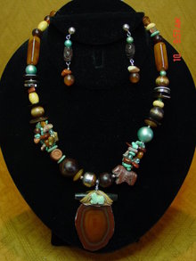 Jasper Turquoise Necklace & Pierced Earrings by Cynthia Jean