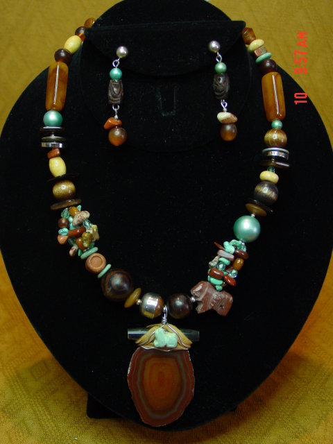 Jasper Turquoise Necklace & Pierced Earrings by Cynthia Jean
