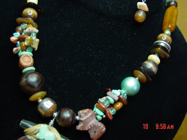 Jasper Turquoise Necklace & Pierced Earrings by Cynthia Jean