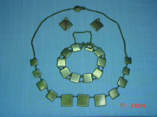 Vintage Japan Damascene 24K Necklace, Bracelet & Screwback Earrings