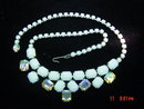 WEISS Milk Glass AB Rhinestone Necklace Bracelet Clip Earrings Parure