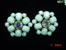 WEISS Milk Glass AB Rhinestone Necklace Bracelet Clip Earrings Parure