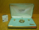 Van Dell 12K GF Tiger Eye Brooch & Screwback Earrings in Original Box