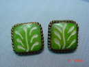 Brass Green Painted Tile Bangle Bracelet & Pierced Earrings