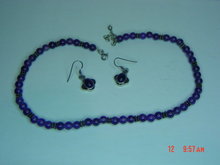 Sterling & Amethyst Bead Necklace & Pierced Earrings