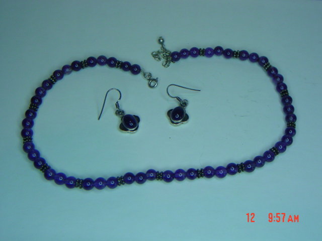Sterling & Amethyst Bead Necklace & Pierced Earrings