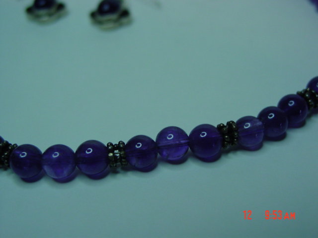 Sterling & Amethyst Bead Necklace & Pierced Earrings