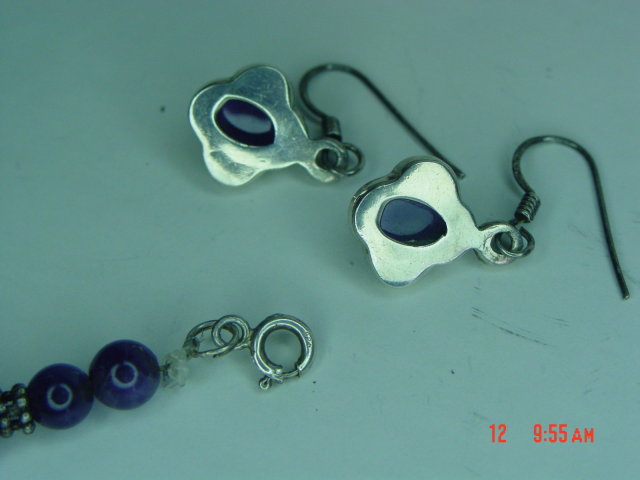 Sterling & Amethyst Bead Necklace & Pierced Earrings