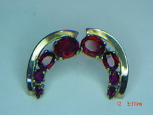 Gold Plated Ruby Red Rhinestone Castlemark Clip Earrings