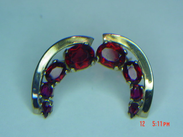 Gold Plated Ruby Red Rhinestone Castlemark Clip Earrings