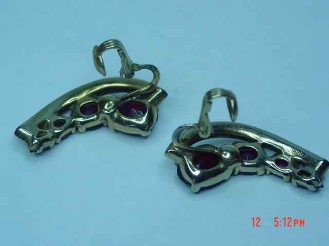 Gold Plated Ruby Red Rhinestone Castlemark Clip Earrings