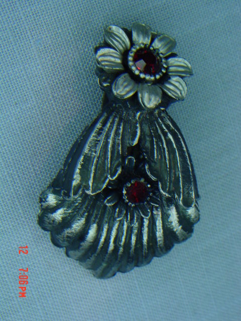 Celluloid Art Nouveau Black Flower Dress Clip