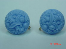 Baby Blue Celluloid Flower Screwback Earrings