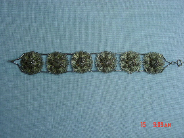 Antique 800 Silver Filigree Flower Bracelet