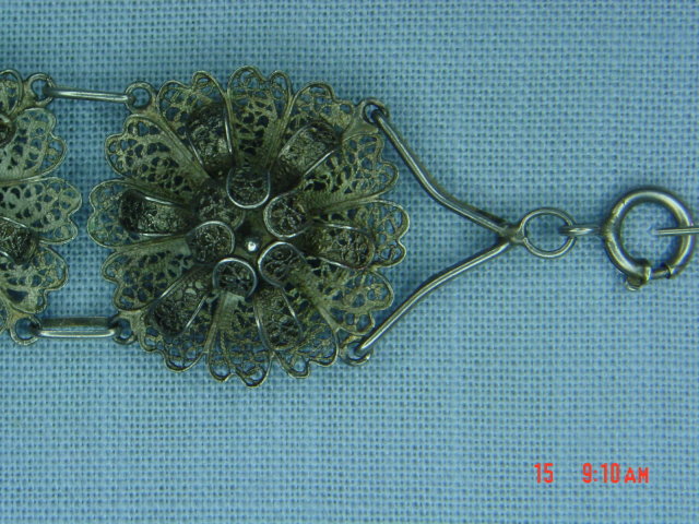 Antique 800 Silver Filigree Flower Bracelet