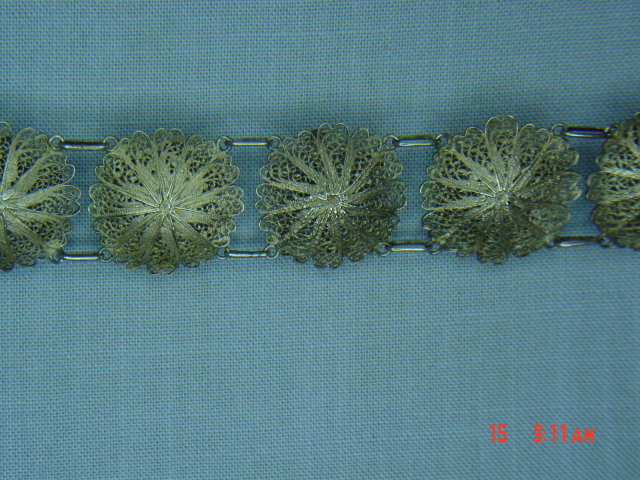 Antique 800 Silver Filigree Flower Bracelet
