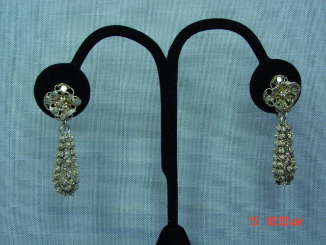 Antique Sterling Silver Filigree Flower Screwback Earrings
