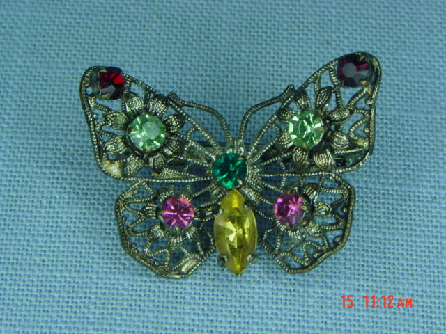 Czechoslovakia Rhinestone Butterfly Brooch