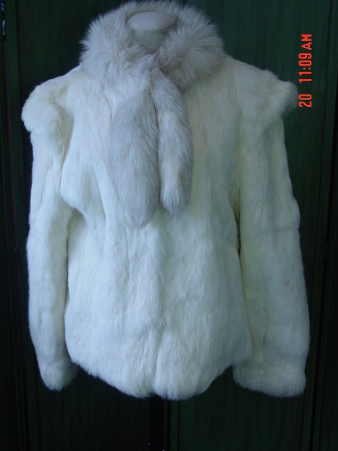 Vintage Sergio Valente White Rabbit Fur Fox Collar Jacket Size L