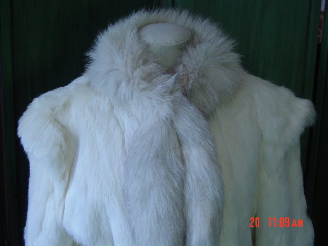 Vintage Sergio Valente White Rabbit Fur Fox Collar Jacket Size L