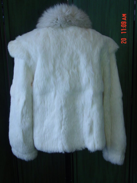 Vintage Sergio Valente White Rabbit Fur Fox Collar Jacket Size L