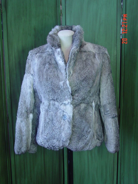 Imperial Hong Kong Mottled Gray Rabbit Fur Jacket Size Medium