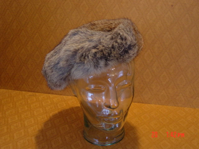 Vintage Mottled Brown Rabbit Fur Beret Hat